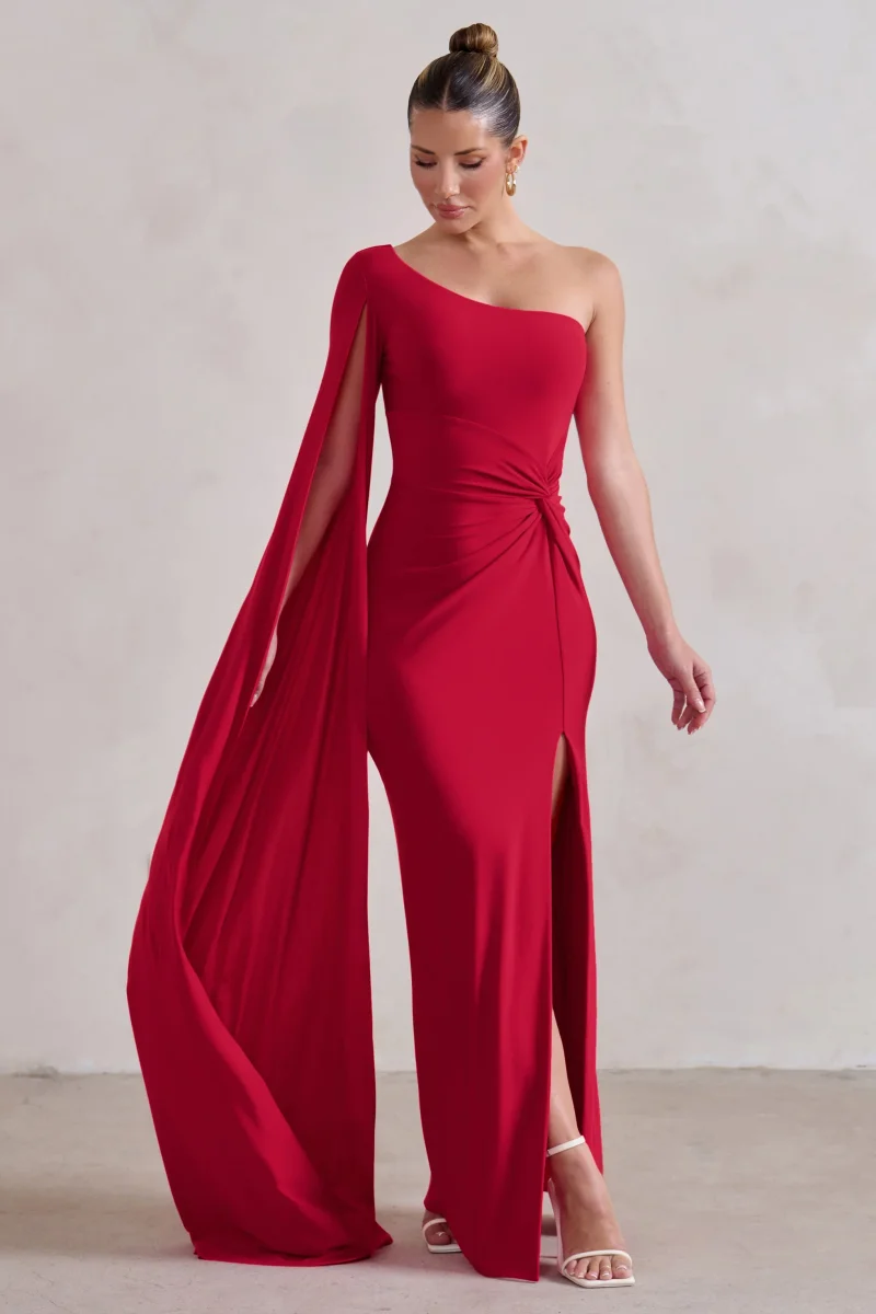 Romi | Vestido Largo rojo asimétrico cruzado - Imagen 5