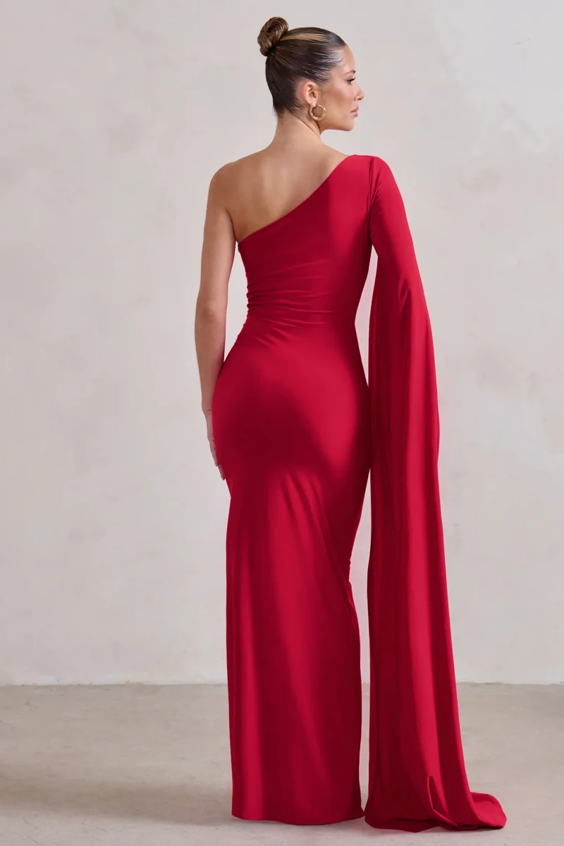 Romi | Vestido Largo rojo asimétrico cruzado - Imagen 3