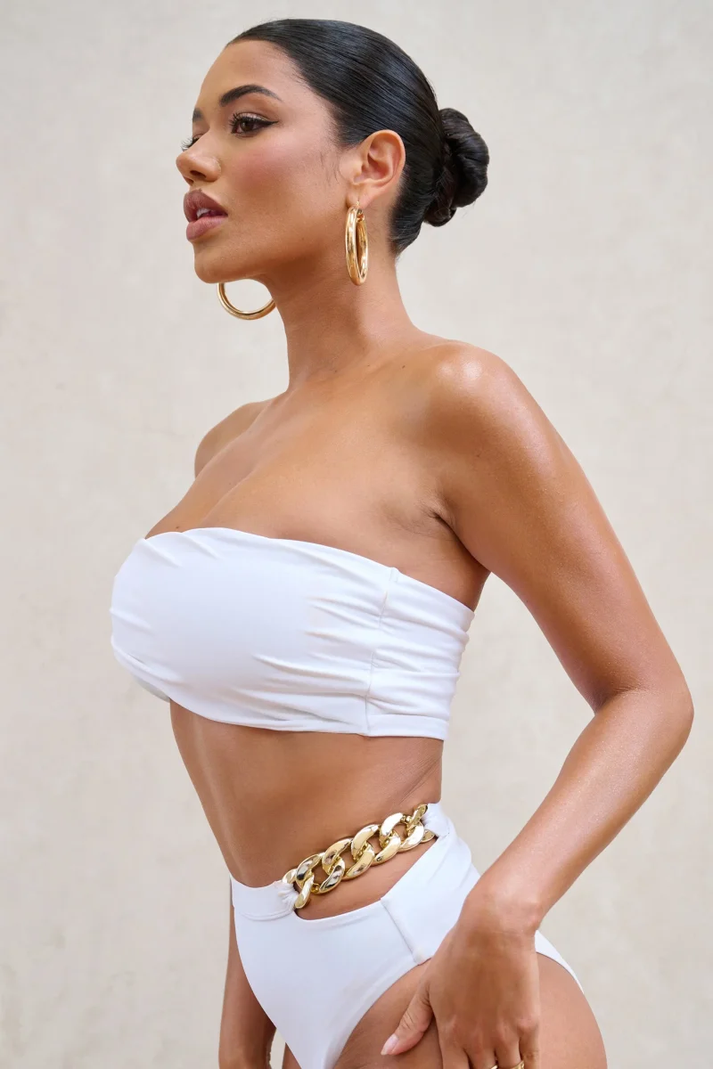 Dusk | Top de bikini palabra de honor drapeado blanco - Imagen 5
