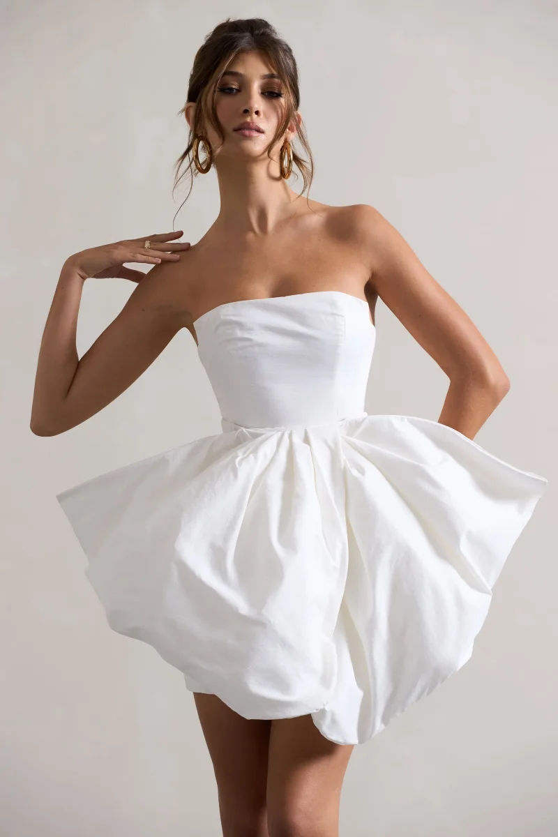 Bladen | Vestido Corto Bandeau Crema con Falda Desmontable - Imagen 4