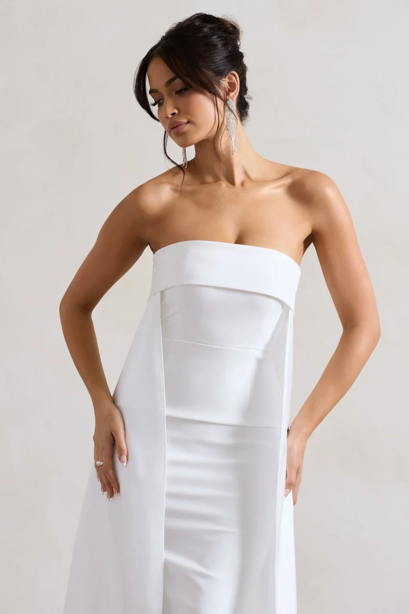 Save The Date | Vestido Midi Bandeau con Cola Crema - Imagen 4