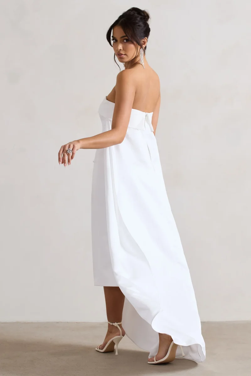 Save The Date | Vestido Midi Bandeau con Cola Crema - Imagen 3