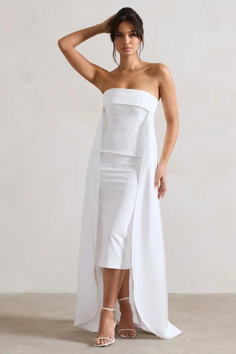 Save The Date | Vestido Midi Bandeau con Cola Crema - Imagen 5