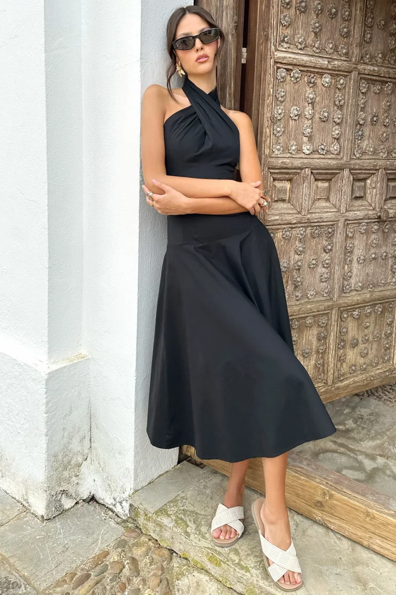 Saint-Malo | Vestido Midi Negro con Cuello Halter - Imagen 5