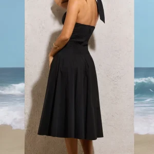 Saint-Malo | Vestido Midi Negro con Cuello Halter