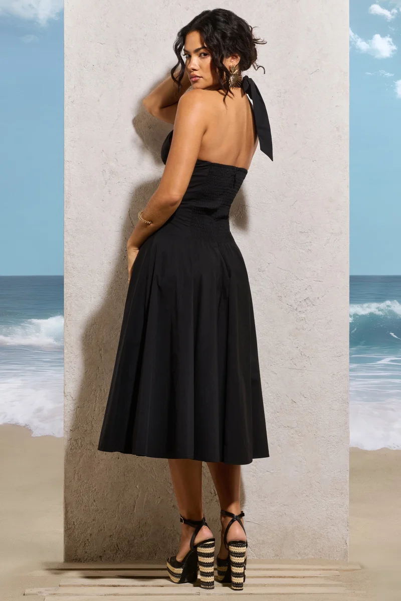 Saint-Malo | Vestido Midi Negro con Cuello Halter - Imagen 7