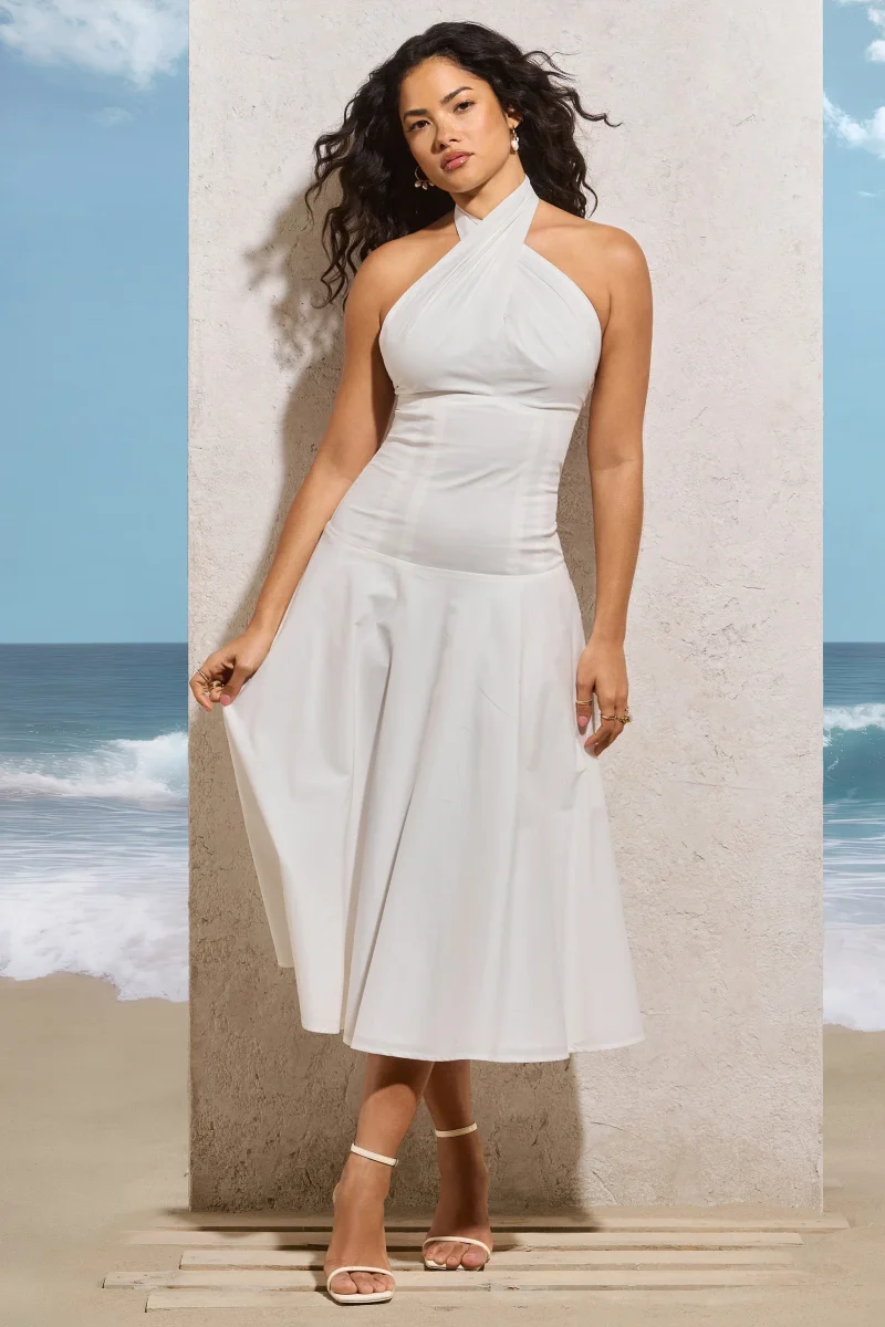 Saint-Malo | Vestido Midi Blanco con Cuello Halter - Imagen 3