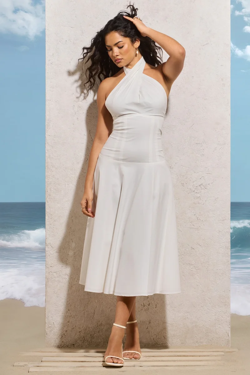 Saint-Malo | Vestido Midi Blanco con Cuello Halter - Imagen 6