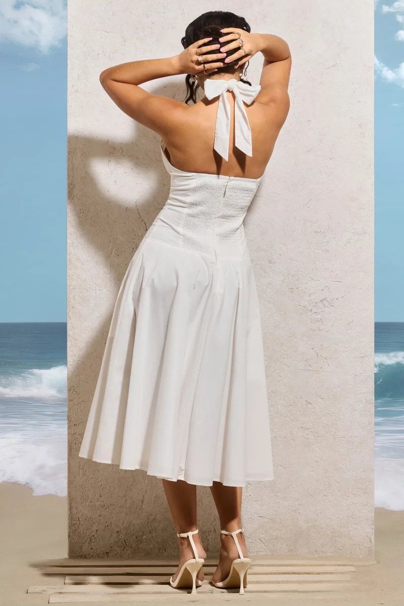 Saint-Malo | Vestido Midi Blanco con Cuello Halter - Imagen 4