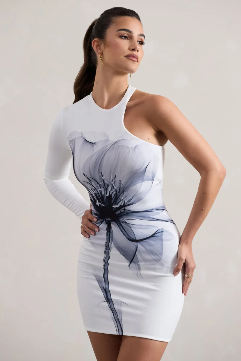 Euphoric | Vestido Corto Bodycon de Una Manga con Estampado Mono - Imagen 4