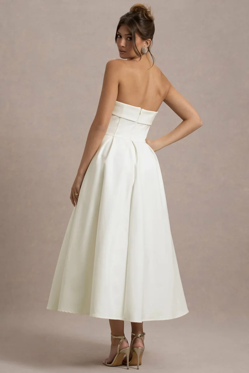 Annalise | Vestido Midi en blanco roto y falda plisada - Imagen 4
