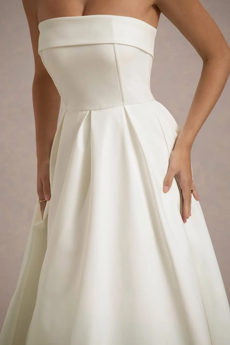 Annalise | Vestido Midi en blanco roto y falda plisada - Imagen 3