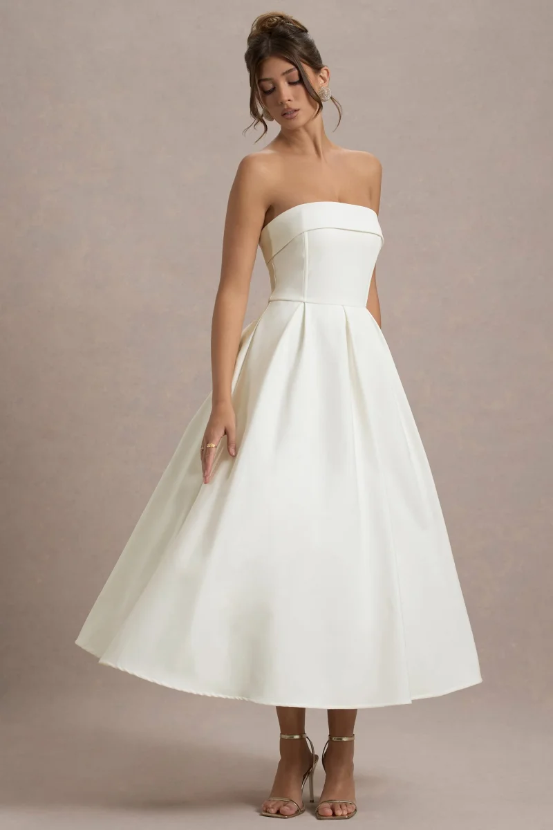 Annalise | Vestido Midi en blanco roto y falda plisada - Imagen 8