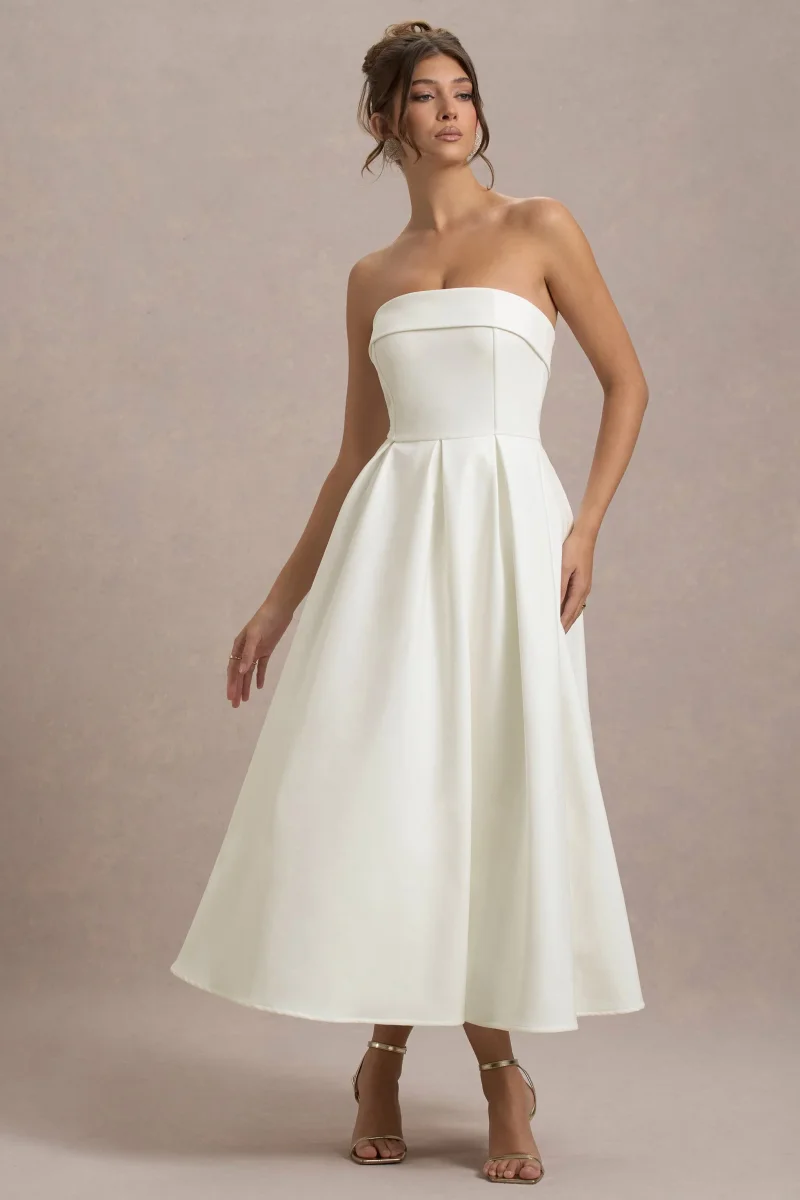 Annalise | Vestido Midi en blanco roto y falda plisada - Imagen 7