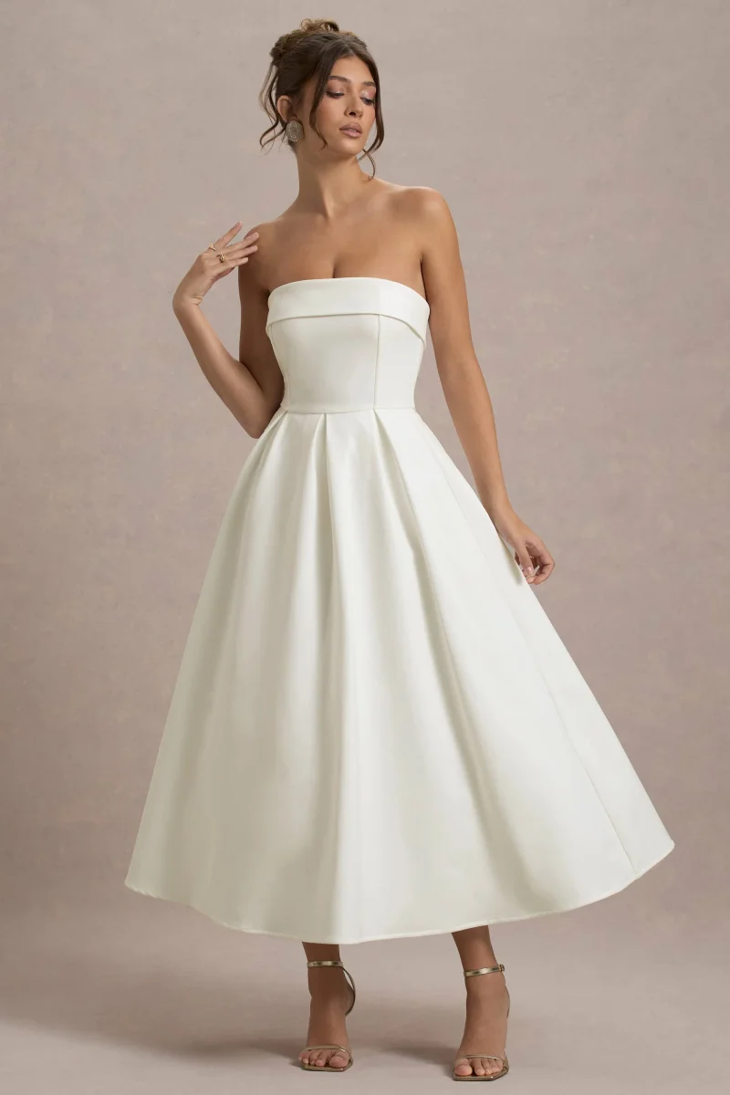 Annalise | Vestido Midi en blanco roto y falda plisada - Imagen 5