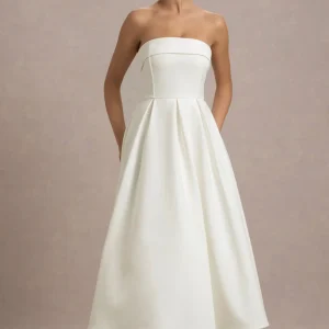 Annalise | Vestido Midi en blanco roto y falda plisada