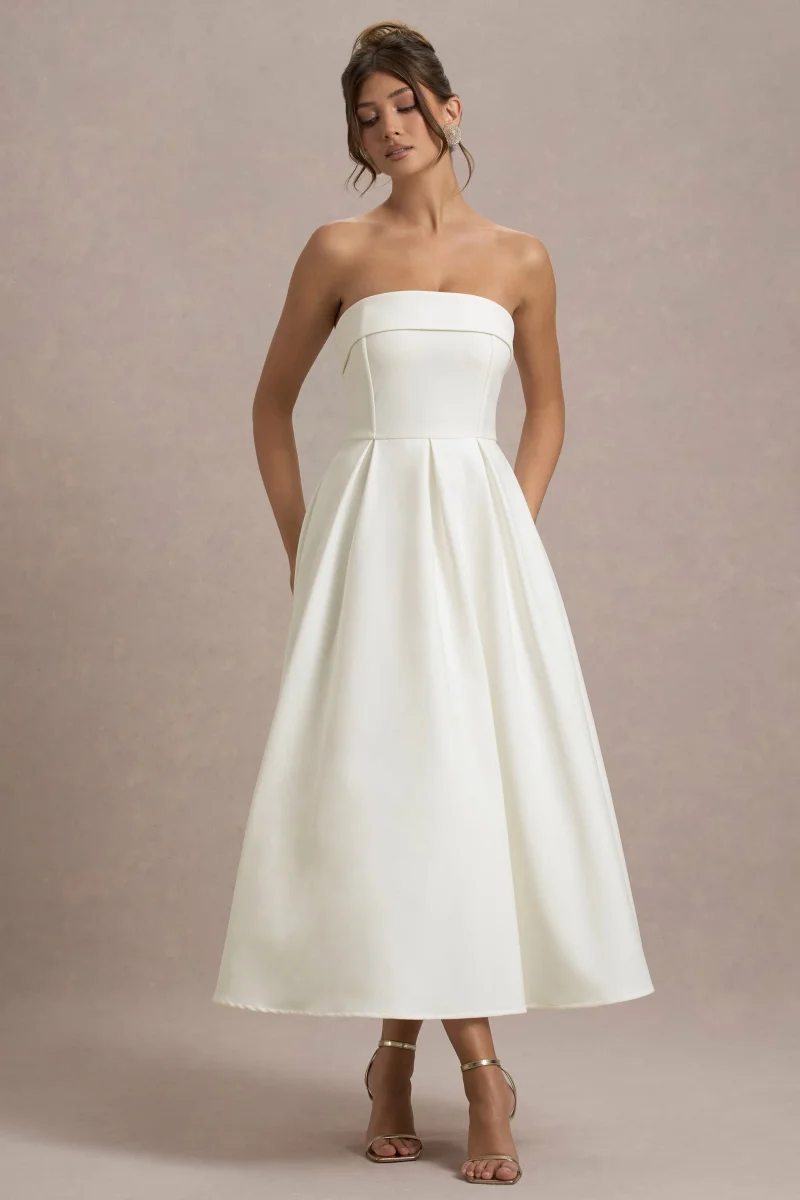 Annalise | Vestido Midi en blanco roto y falda plisada - Imagen 2