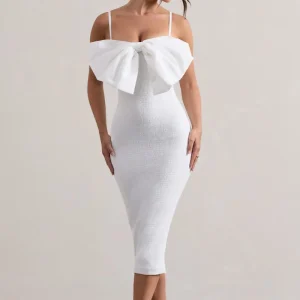 Love Poem | Vestido Midi Ajustado Blanco con Lazo Grande
