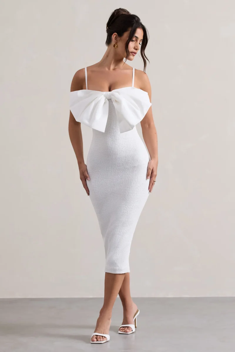 Love Poem | Vestido Midi Ajustado Blanco con Lazo Grande - Imagen 2