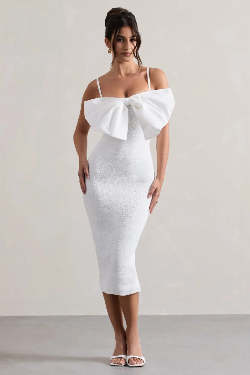 Love Poem | Vestido Midi Ajustado Blanco con Lazo Grande - Imagen 6