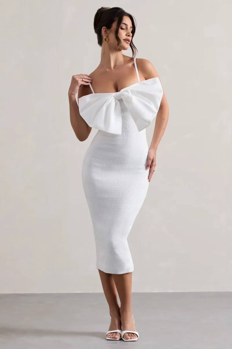 Love Poem | Vestido Midi Ajustado Blanco con Lazo Grande - Imagen 5