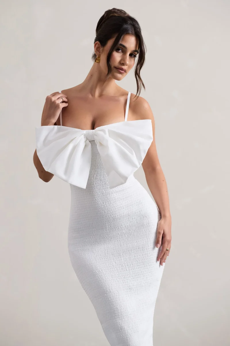 Love Poem | Vestido Midi Ajustado Blanco con Lazo Grande - Imagen 4