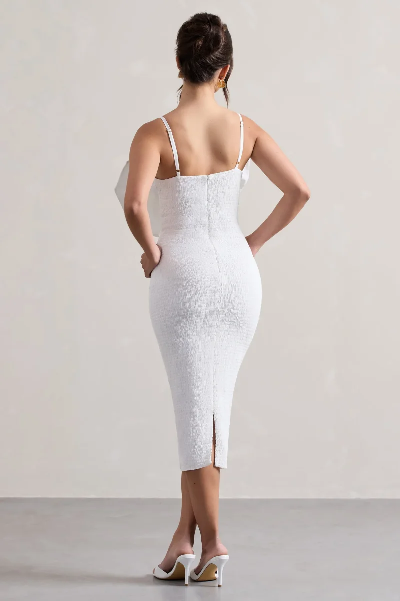 Love Poem | Vestido Midi Ajustado Blanco con Lazo Grande - Imagen 3