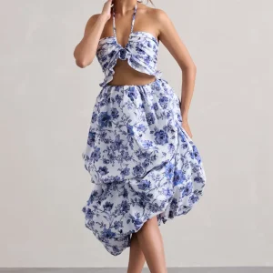 Make Waves | Falda Midi asimétrica de Vuelo con Estampado Floral