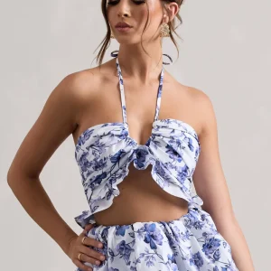 Roam | Top corto con cuello en V, volantes y estampado floral