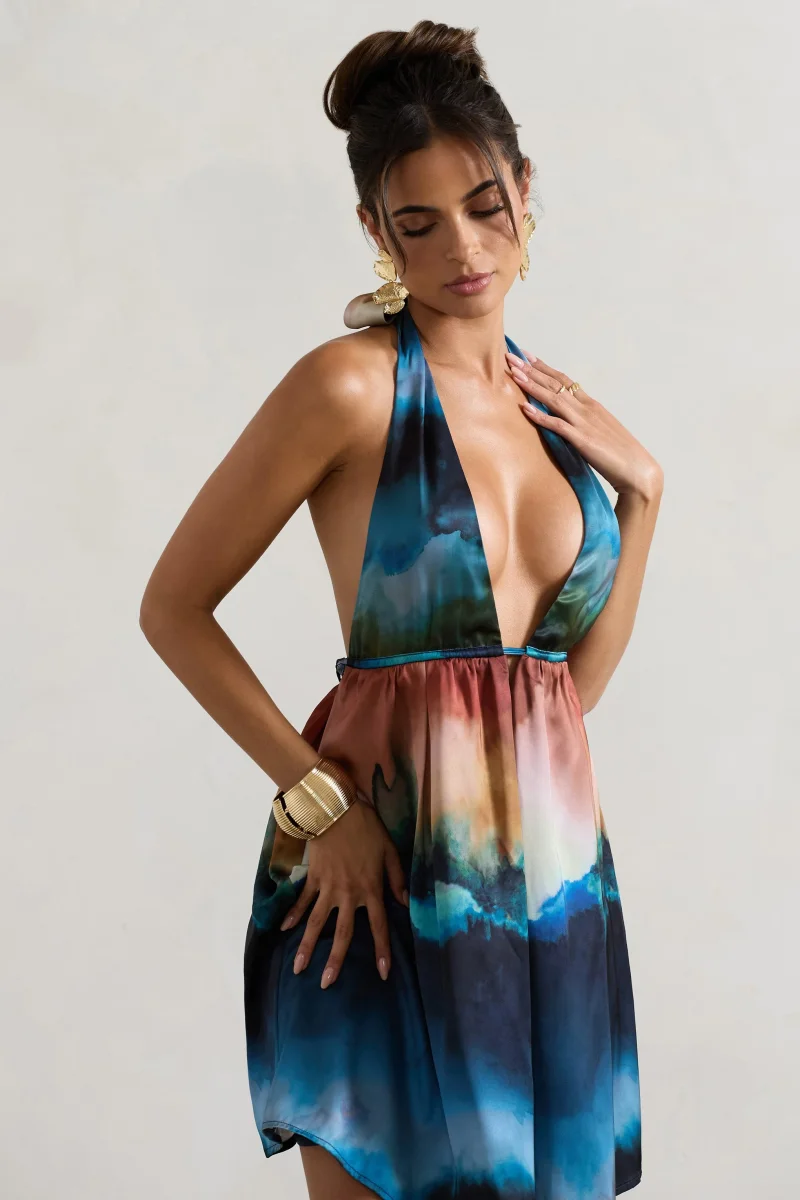 Naxos | Vestido Corto babydoll con escote pronunciado y estampado multicolor difuminado - Imagen 5