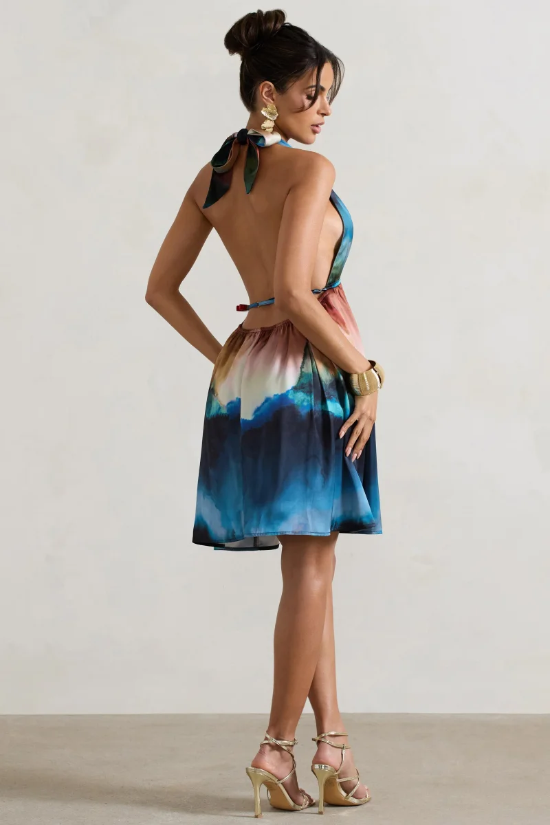 Naxos | Vestido Corto babydoll con escote pronunciado y estampado multicolor difuminado - Imagen 4