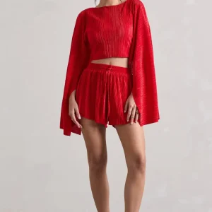 Aflame | Pantalones cortos con cintura anudada y plisada en color rojo