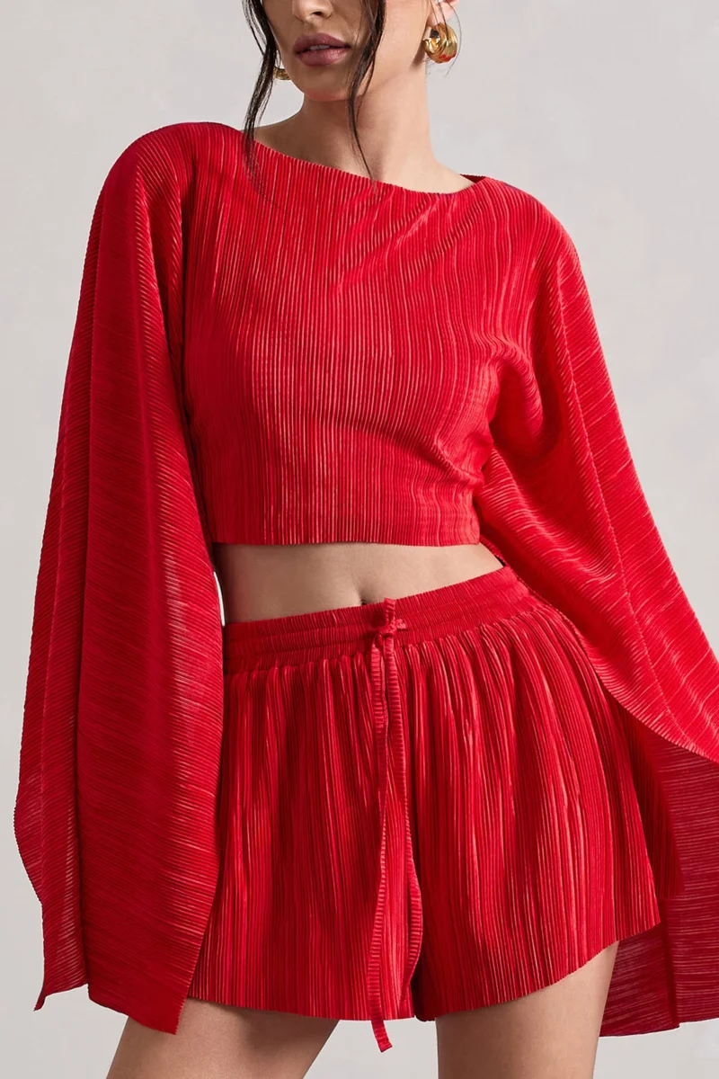 Flare | Top corto rojo con mangas tipo capa plisadas - Imagen 4