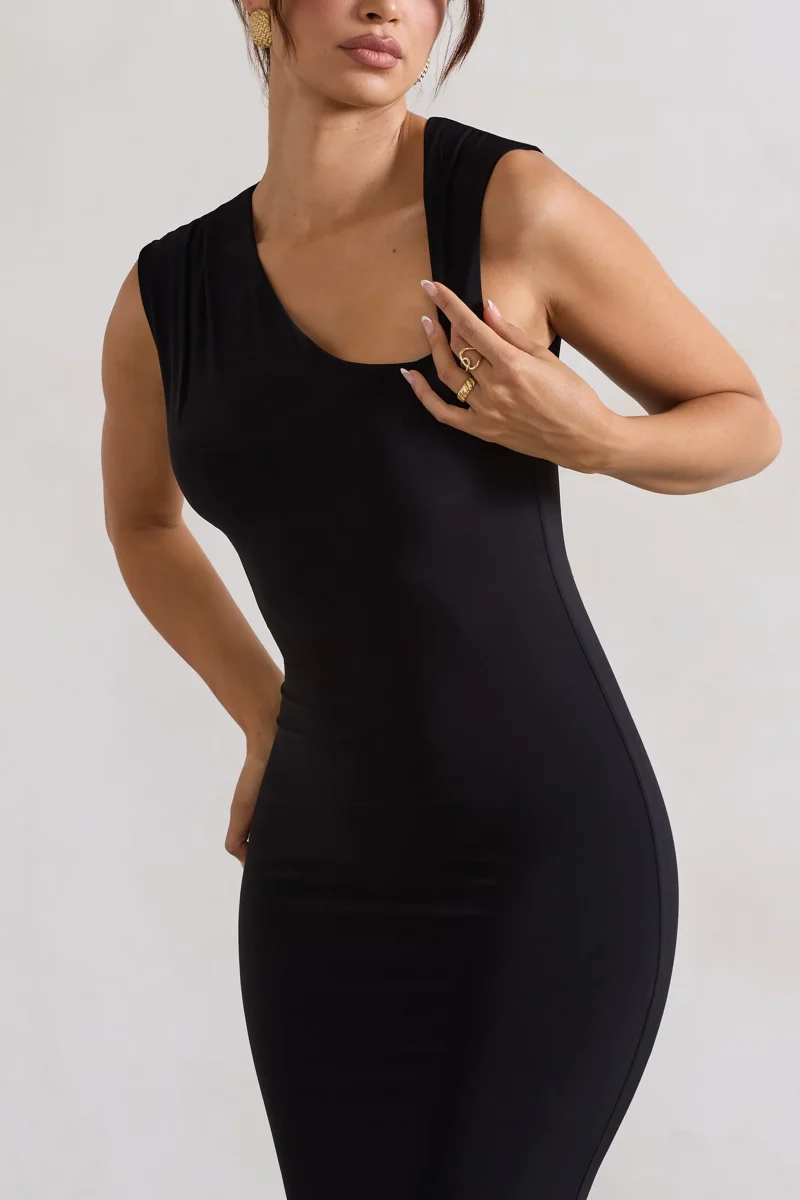 Behind The Scenes | Vestido largo Negro asimétrico con Aberturas - Imagen 4