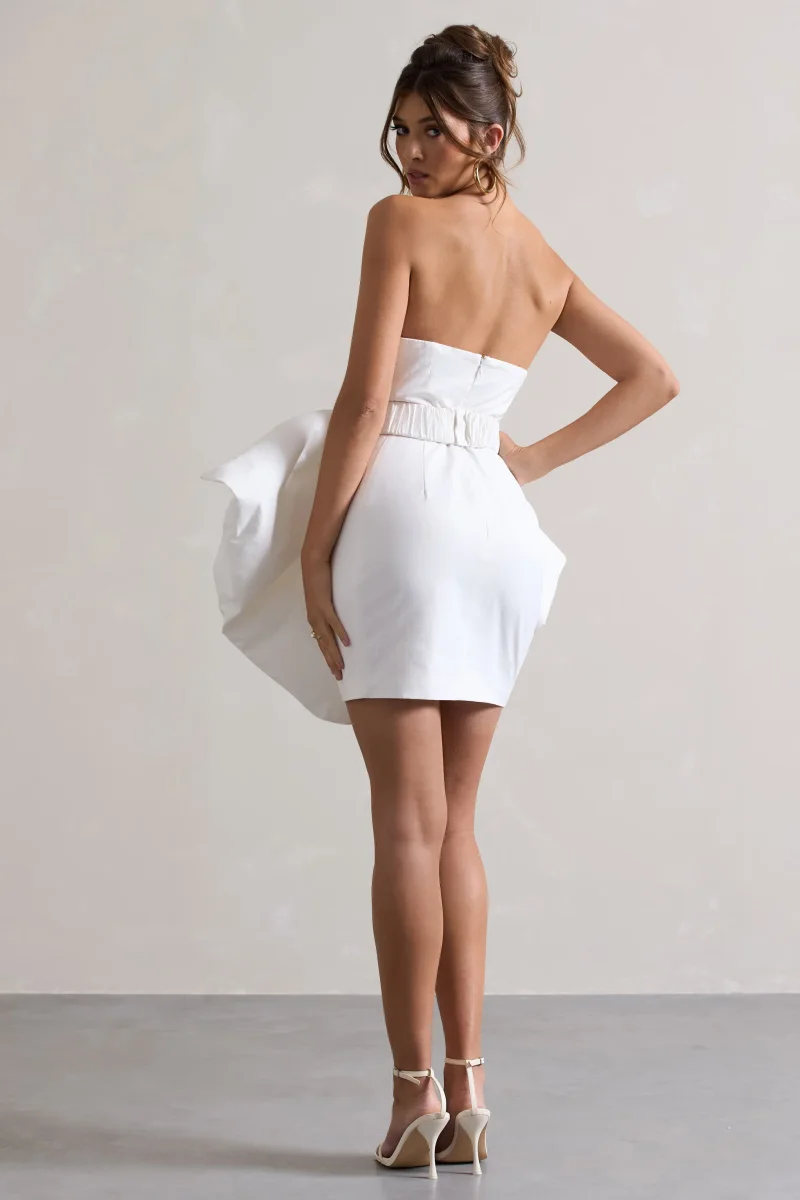 Bladen | Vestido Corto Bandeau Crema con Falda Desmontable - Imagen 3