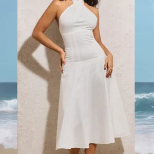 Saint-Malo | Vestido Midi Blanco con Cuello Halter