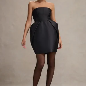 Lovebug | Vestido Corto Negro escote Bandeau con Falda Tulipán