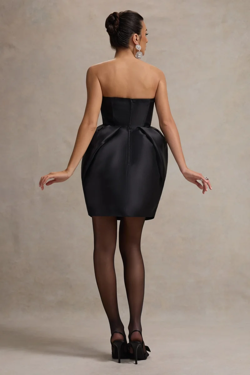 Lovebug | Vestido Corto Negro escote Bandeau con Falda Tulipán - Imagen 3