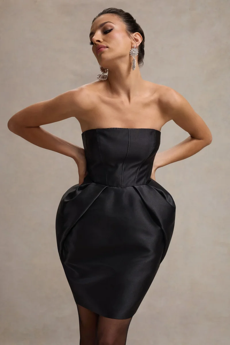 Lovebug | Vestido Corto Negro escote Bandeau con Falda Tulipán - Imagen 4