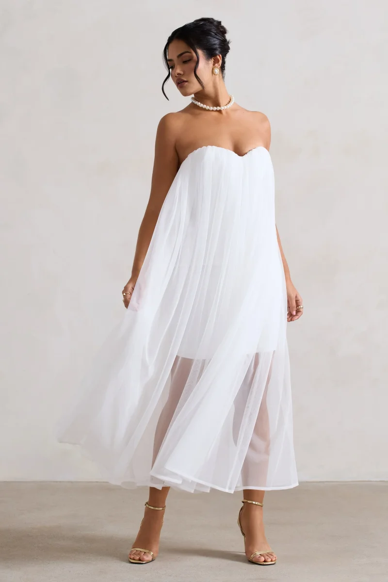 Dreamland | Vestido corto blanco con tul y escote corazón - Imagen 2