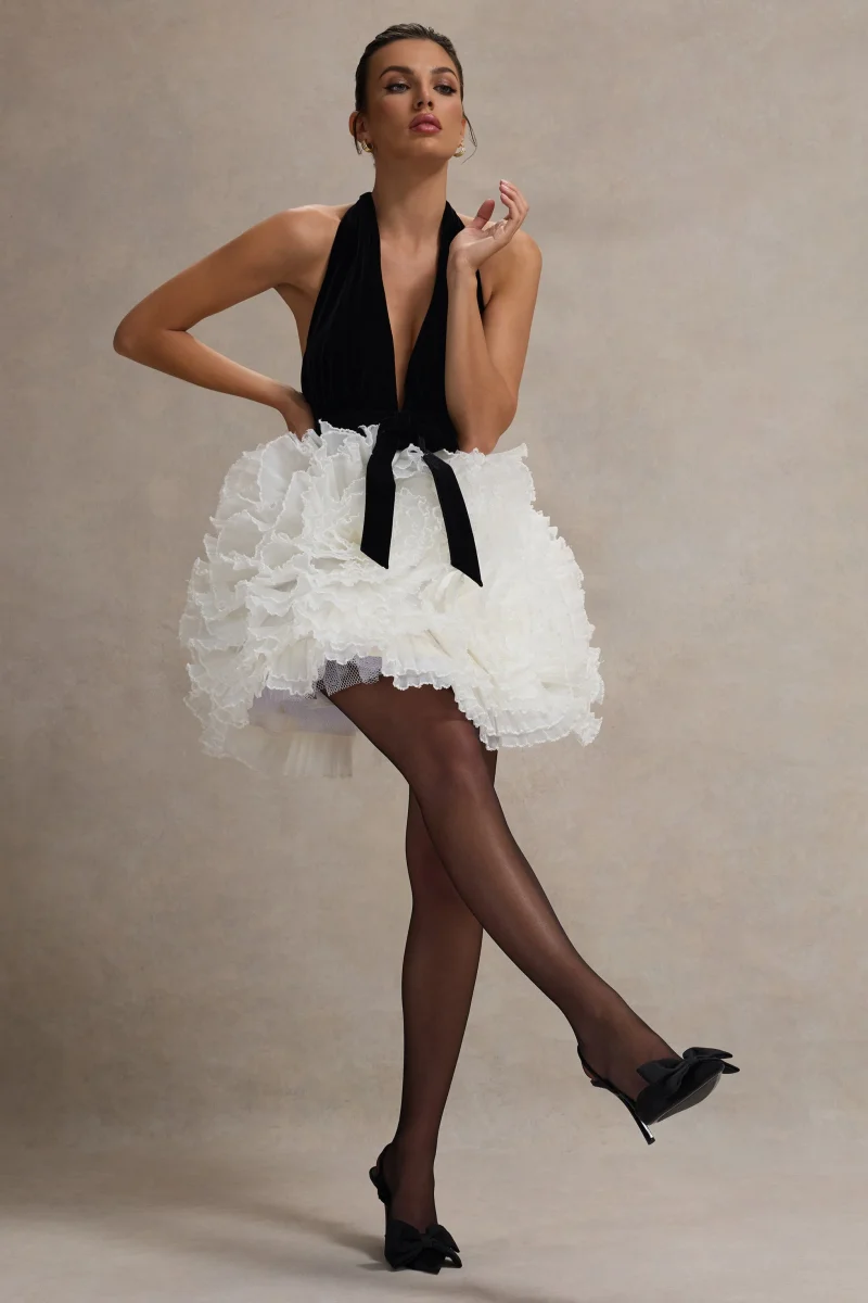 Meringue | Vestido corto de Terciopelo Negro con Escote Pronunciado y Falda de Tul - Imagen 5