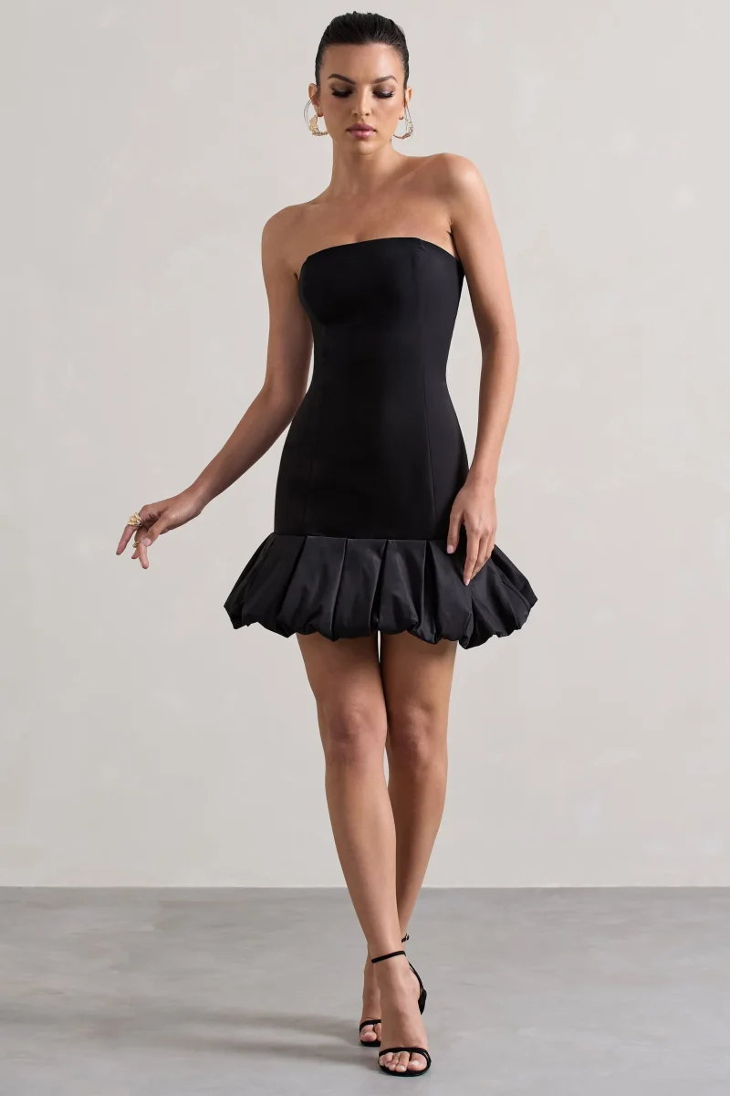 Liscia | Vestido corte con Escote Bandeau con Ribete de Volantes negro - Imagen 5