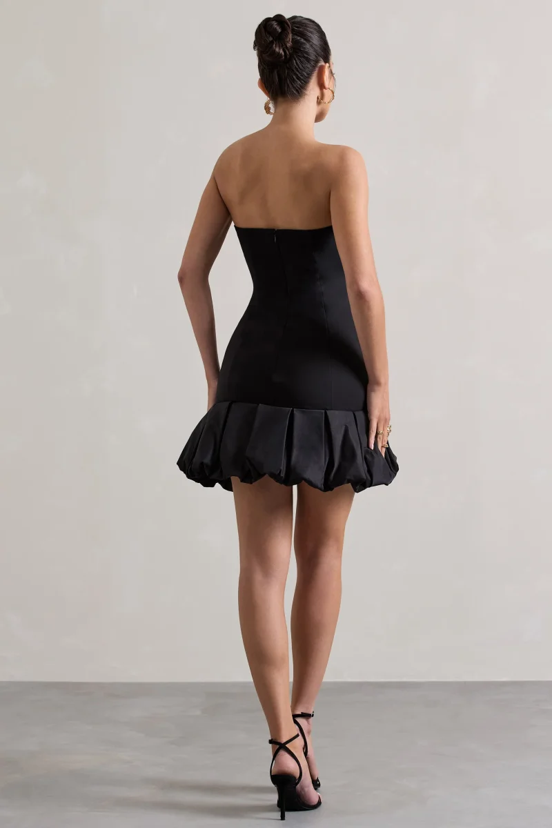 Liscia | Vestido corte con Escote Bandeau con Ribete de Volantes negro - Imagen 3