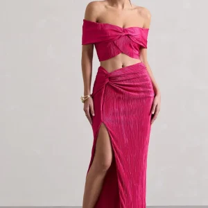 Calida | Falda larga con nudo plisado de color rosa intenso