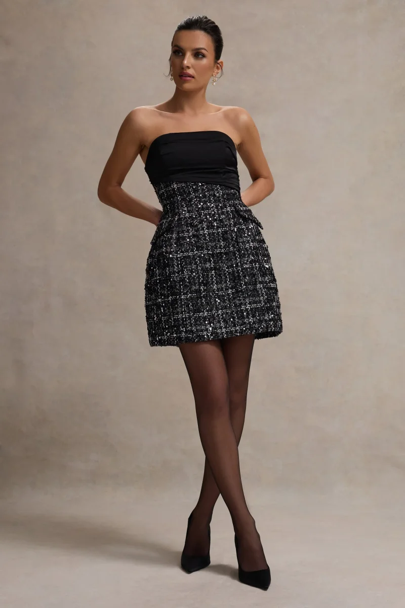 Park Avenue | Vestido corto Ajustado de Bouclé Negro - Imagen 2