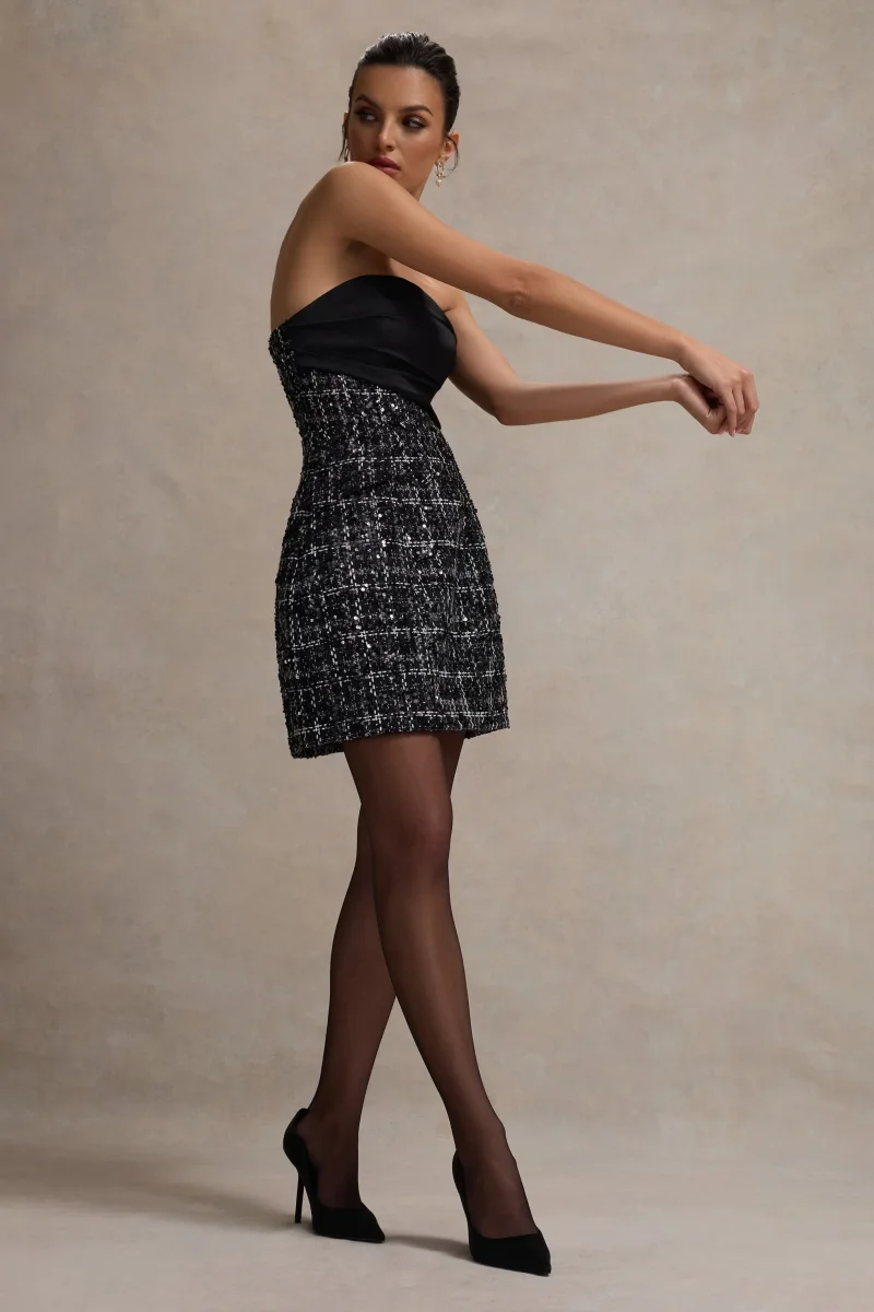 Park Avenue | Vestido corto Ajustado de Bouclé Negro - Imagen 6