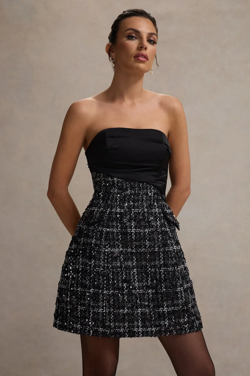 Park Avenue | Vestido corto Ajustado de Bouclé Negro - Imagen 4