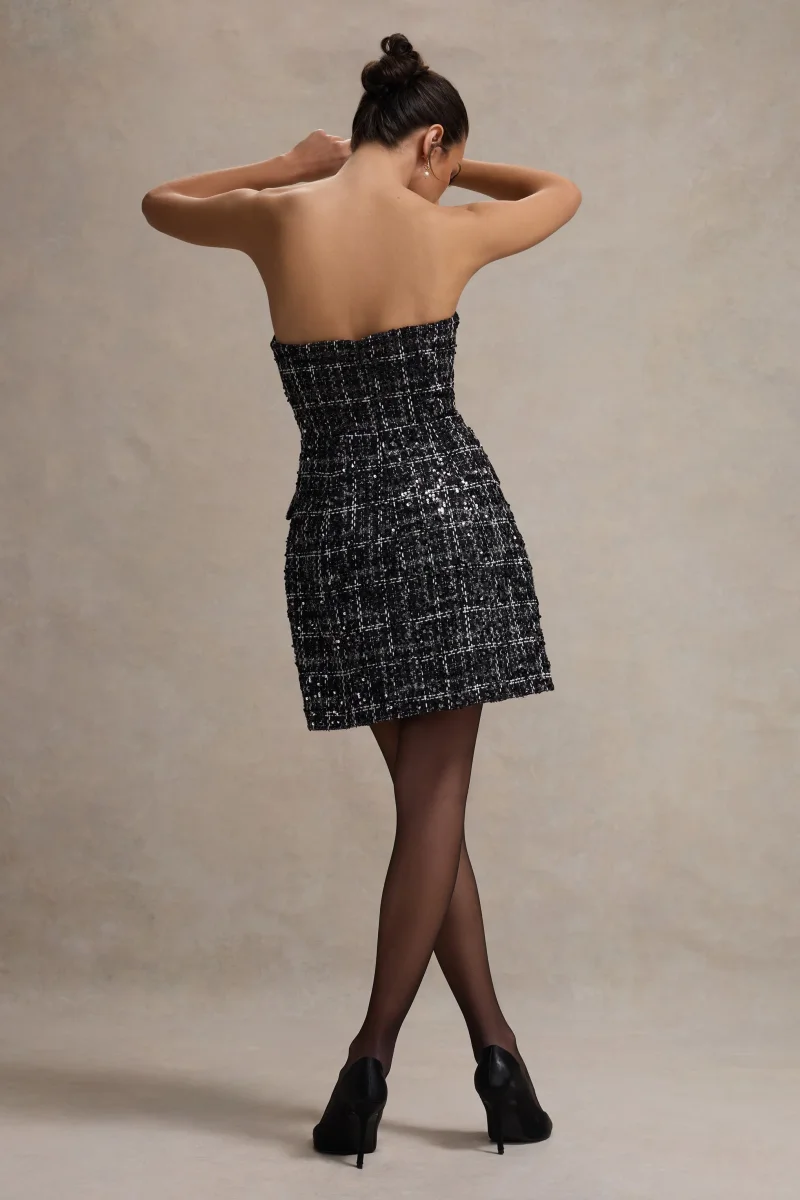 Park Avenue | Vestido corto Ajustado de Bouclé Negro - Imagen 3