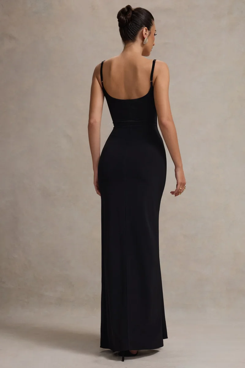 Emmalou | Vestido Largo Blanco y Negro con Abertura y Lazo - Imagen 3