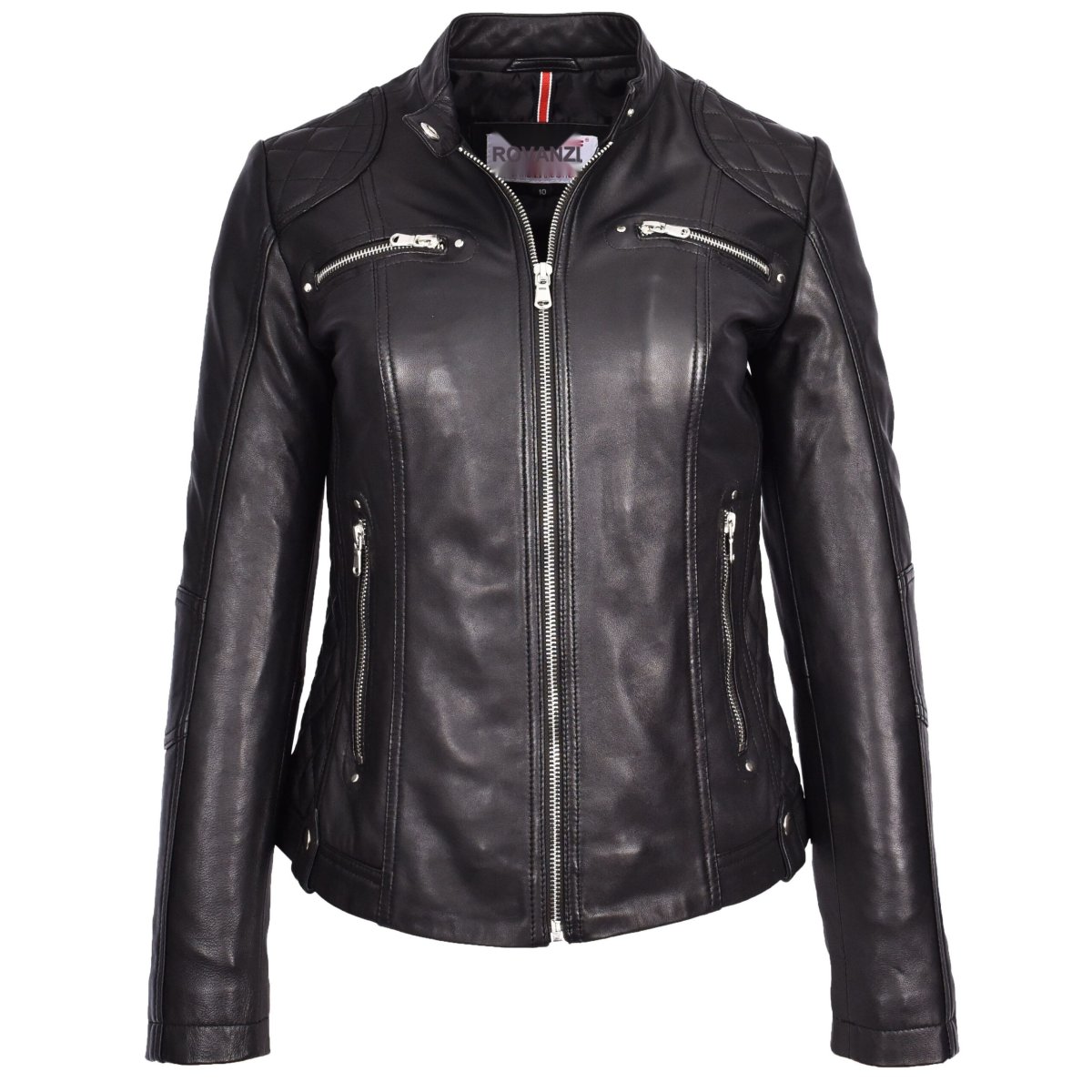 BUNERI Biker Cafe Racer Fiona de Cuero Negro Acolchada - Imagen 2